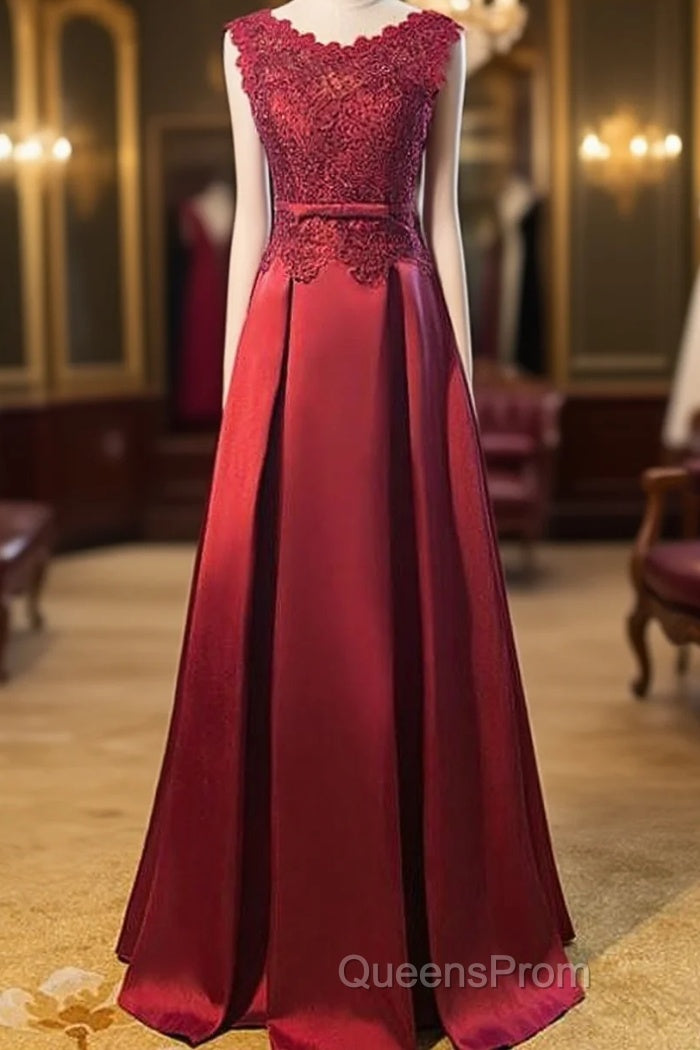 Beautiful Dark Red Lace Long Junior Evening Prom Dress, Lace Top Party Dress Main image