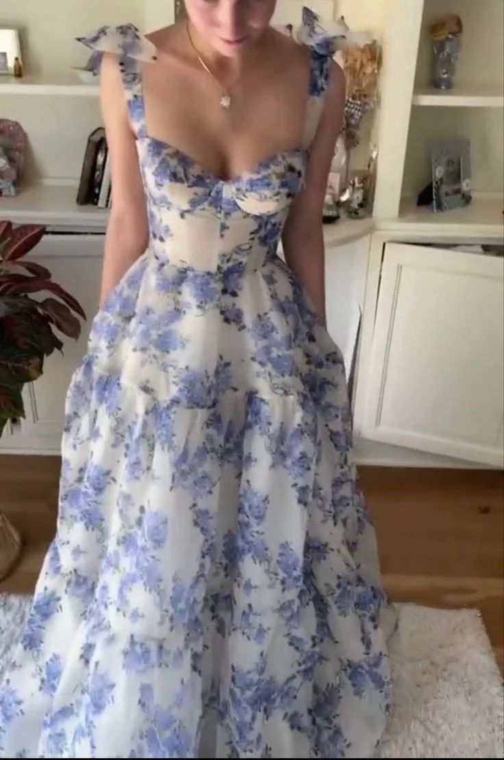 Beautiful Floral Print Chiffon Long Classy Prom Dress Classy Evening Dress