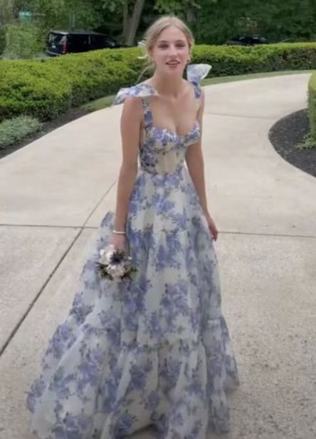 Beautiful Floral Print Chiffon Long Classy Prom Dress Classy Evening Dress