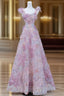 Beautiful Flowers Tulle Long Evening Dress, Purple Pink A-Line Evening Dress