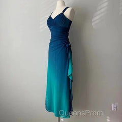 Beautiful Gradient Blue Glitter Chiffon Sweetheart Neck Evening Prom Dress Birthday Dress