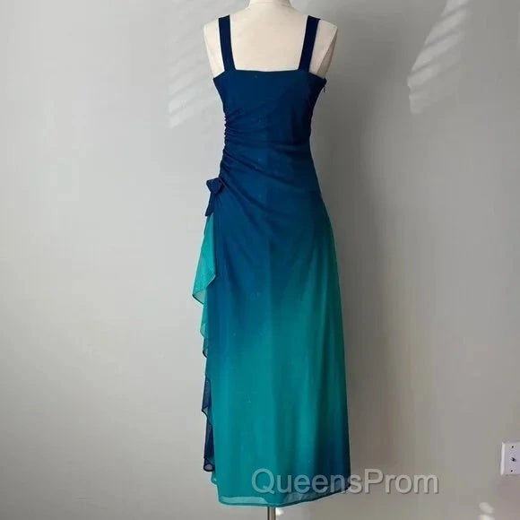 Beautiful Gradient Blue Glitter Chiffon Sweetheart Neck Evening Prom Dress Birthday Dress