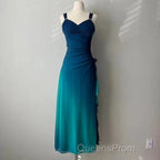 Beautiful Gradient Blue Glitter Chiffon Sweetheart Neck Evening Prom Dress Birthday Dress
