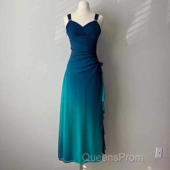Beautiful Gradient Blue Glitter Chiffon Sweetheart Neck Evening Prom Dress Birthday Dress