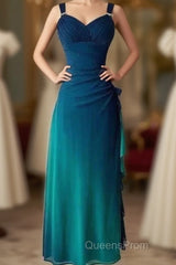 Beautiful Gradient Blue Glitter Chiffon Sweetheart Neck Evening Prom Dress Birthday Dress