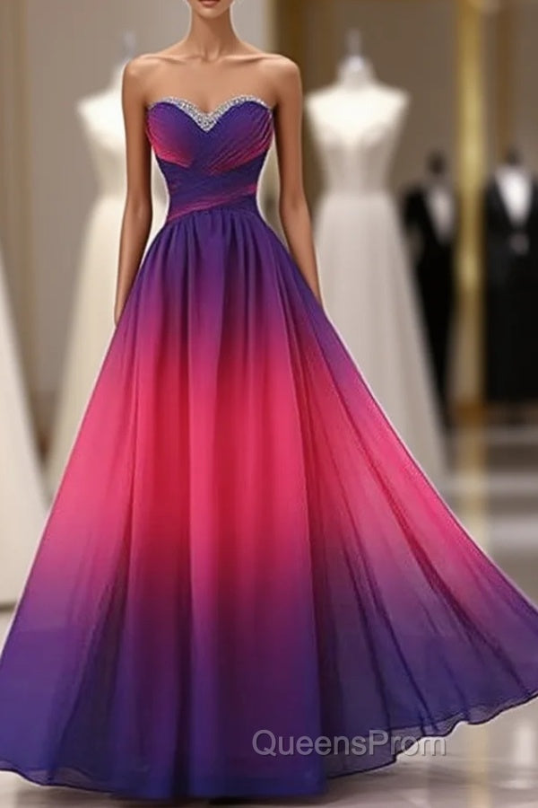 Beautiful Gradient Chiffon Sweetheart Beaded Evening Prom Dress A-line Gradient Party Dress Evening Prom Dress shops Main image