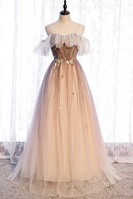 Beautiful Gradient Tulle With Straps Sweetheart Party Dress, A-Line Tulle Evening Dress Evening Prom Dress