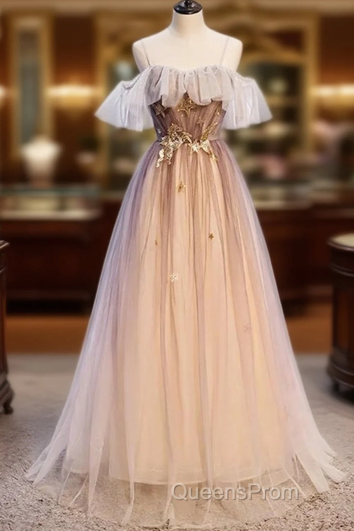 Beautiful Gradient Tulle With Straps Sweetheart Party Dress, A-Line Tulle Evening Dress Evening Prom Dress Main image