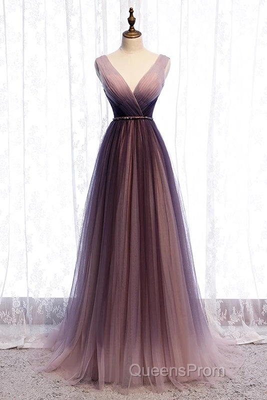 Beautiful Gradient V-Neckline Tulle Long Evening Prom Dress Party Dress, Gradient Evening Gown Secondary image