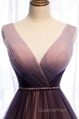 Beautiful Gradient V-Neckline Tulle Long Evening Prom Dress Party Dress, Gradient Evening Gown