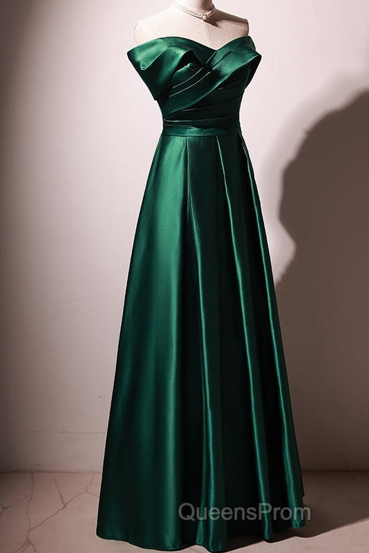Beautiful Green Satin A-Line Off Shoulder Evening Prom Dress, Green Evening Dress Party Dress Secondary image
