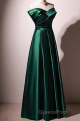 Beautiful Green Satin A-Line Off Shoulder Evening Prom Dress, Green Evening Dress Party Dress