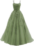 Beautiful Green Tulle With Lace Applique Classy Gown, Green Classy Evening Classy Prom Dress