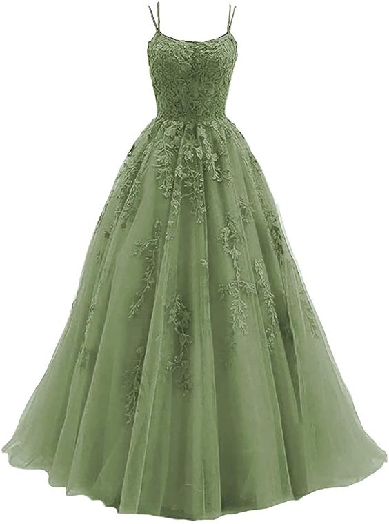 Beautiful Green Tulle With Lace Applique Classy Gown, Green Classy Evening Classy Prom Dress Main image