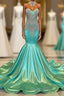 Beautiful High-neck Sweetheart Sleeveless Mermaid Evening Prom Dress With Beading