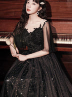 Beautiful Lace Applique Top Gradient Tulle Long Party Dress, Black Long Classy Dress Classy Prom Dress