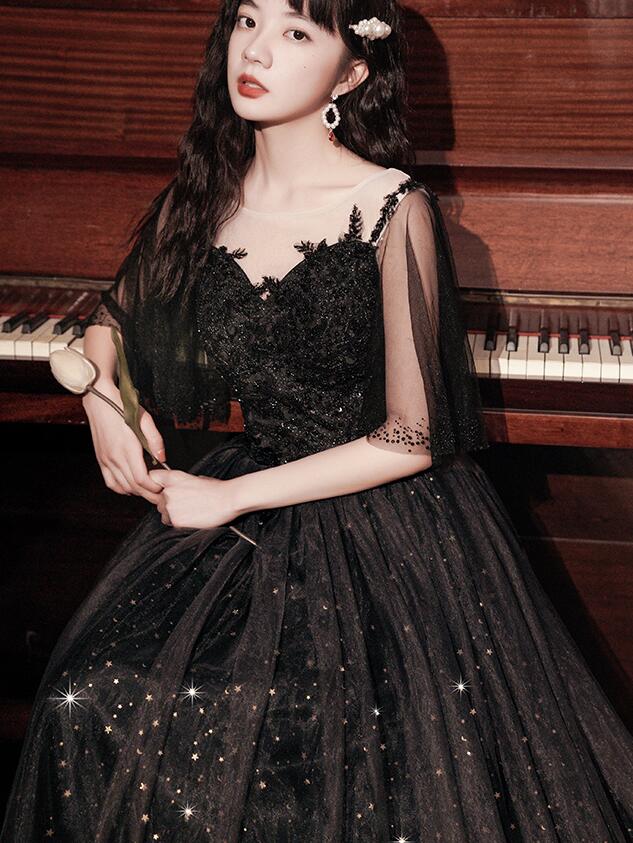 Beautiful Lace Applique Top Gradient Tulle Long Party Dress, Black Long Classy Dress Classy Prom Dress