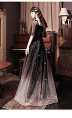Beautiful Lace Applique Top Gradient Tulle Long Party Dress, Black Long Classy Dress Classy Prom Dress