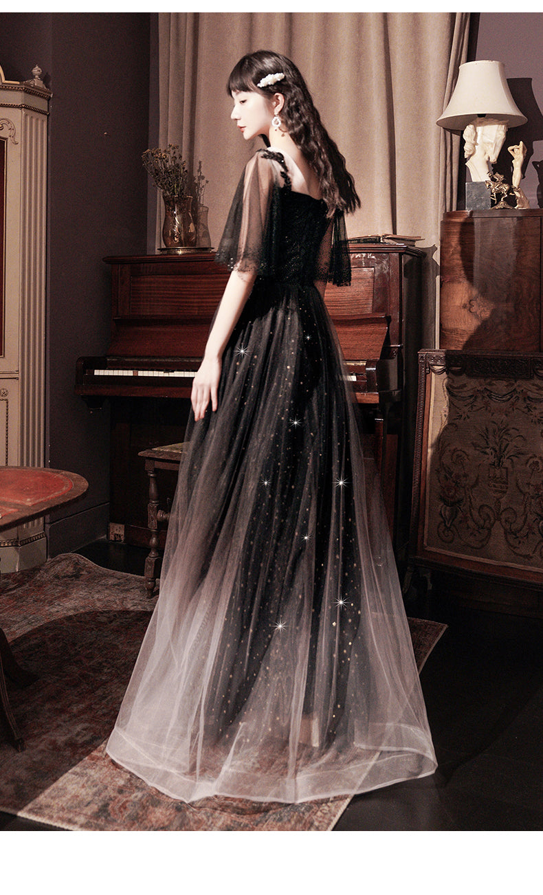 Beautiful Lace Applique Top Gradient Tulle Long Party Dress, Black Long Classy Dress Classy Prom Dress