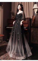Beautiful Lace Applique Top Gradient Tulle Long Party Dress, Black Long Classy Dress Classy Prom Dress