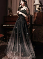 Beautiful Lace Applique Top Gradient Tulle Long Party Dress, Black Long Classy Dress Classy Prom Dress