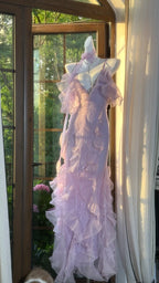 Beautiful Lavender Deep V-Neck Suspender Lace Ruffled Mermaid Classy Prom Dress