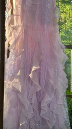 Beautiful Lavender Deep V-Neck Suspender Lace Ruffled Mermaid Classy Prom Dress
