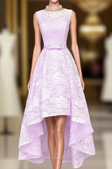 Beautiful Lavender Lace High Low Dress , Short Formal Dress Homecoming Dress