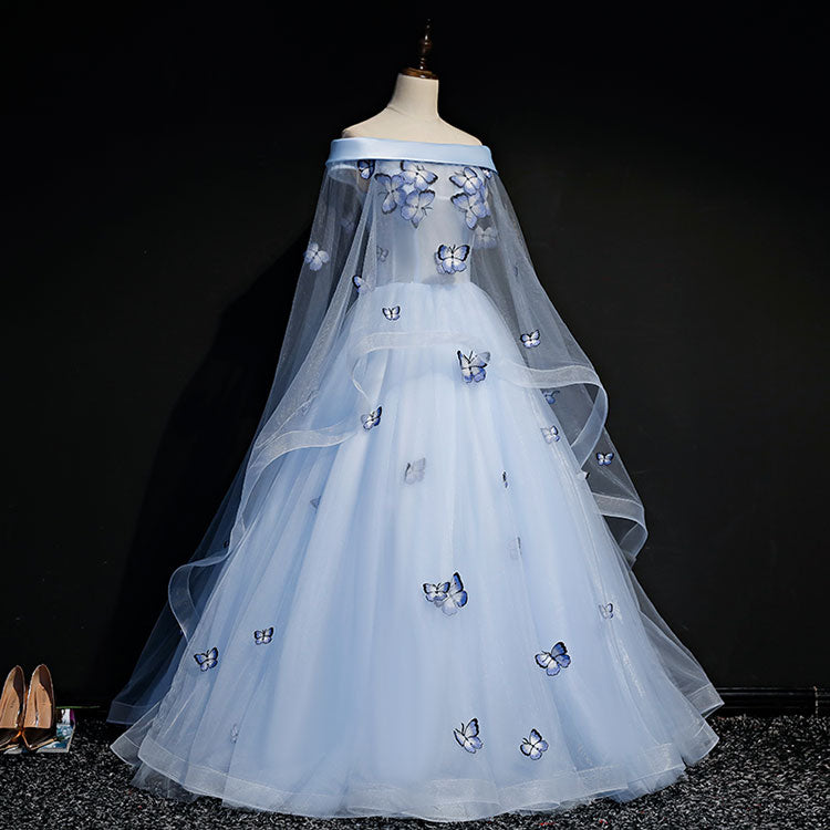 Beautiful Light Blue Ball Gown Lace-Up Party Dress, Blue Classy Prom Dress Secondary image