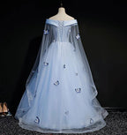 Beautiful Light Blue Ball Gown Lace-Up Party Dress, Blue Classy Prom Dress
