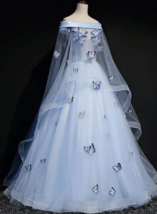 Beautiful Light Blue Ball Gown Lace-Up Party Dress, Blue Classy Prom Dress