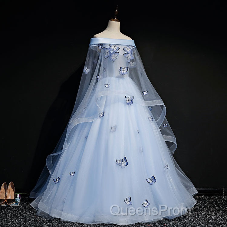 Beautiful Light Blue Ball Gown Lace-Up Party Dress, Blue Evening Prom Dress Secondary image