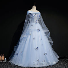 Beautiful Light Blue Ball Gown Lace-Up Party Dress, Blue Evening Prom Dress