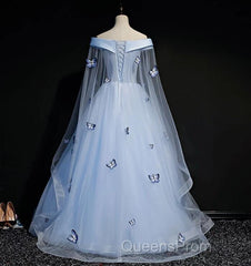 Beautiful Light Blue Ball Gown Lace-Up Party Dress, Blue Evening Prom Dress