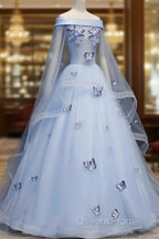 Beautiful Light Blue Ball Gown Lace-Up Party Dress, Blue Evening Prom Dress