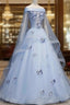 Beautiful Light Blue Ball Gown Lace-Up Party Dress, Blue Evening Prom Dress