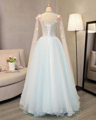 Beautiful Light Blue Long Formal Dress Party Dress, Unique Blue Evening Prom Dress Gown