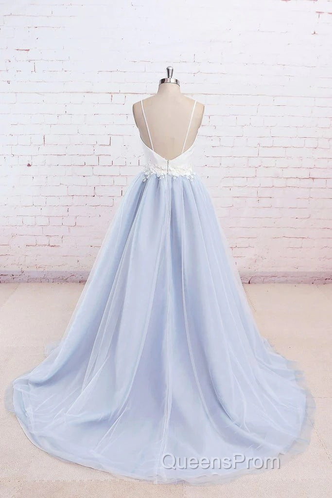 Beautiful Light Blue Tulle And White Top Long Wedding Party Gowns, Straps Junior Evening Prom Dress Secondary image