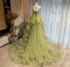 Beautiful Light Green Sweetheart Layers Princess Classy Gown, Green Tulle Long Party Dress