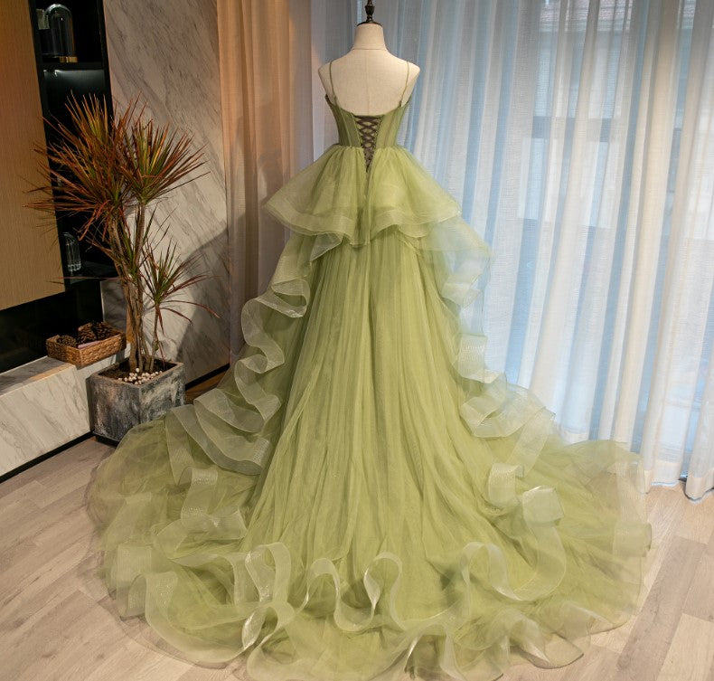 Beautiful Light Green Sweetheart Layers Princess Classy Gown, Green Tulle Long Party Dress