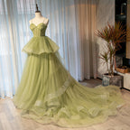 Beautiful Light Green Sweetheart Layers Princess Classy Gown, Green Tulle Long Party Dress