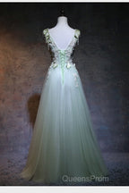Beautiful Light Green Tulle Long Party Dress, A-Line Floor Length Evening Prom Dress