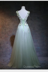 Beautiful Light Green Tulle Long Party Dress, A-Line Floor Length Evening Prom Dress