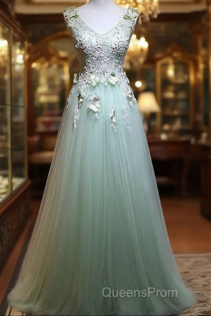 Beautiful Light Green Tulle Long Party Dress, A-Line Floor Length Evening Prom Dress Main image