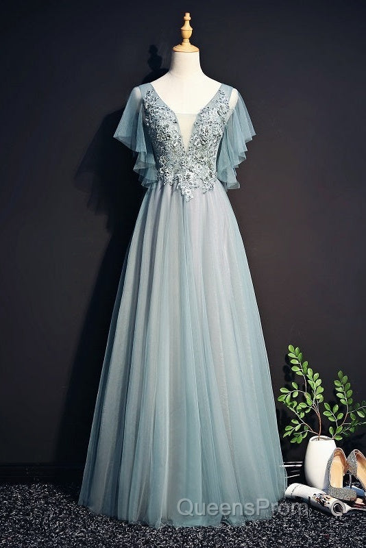 Beautiful Light Green Tulle Long Party Dress, Green Lace Low Back Evening Prom Dress Evening Dress Secondary image