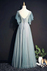 Beautiful Light Green Tulle Long Party Dress, Green Lace Low Back Evening Prom Dress Evening Dress