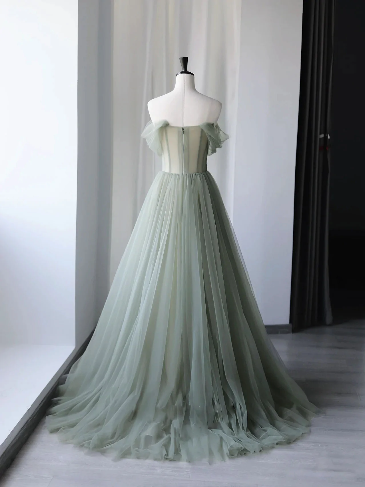 Green Beautiful Charming Floral Applique Tulle Long Classy Prom Dress,Classy Evening Dress,Party Dress