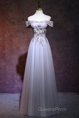 Beautiful Light Grey Long Evening Prom Dress, Grey Party Dress