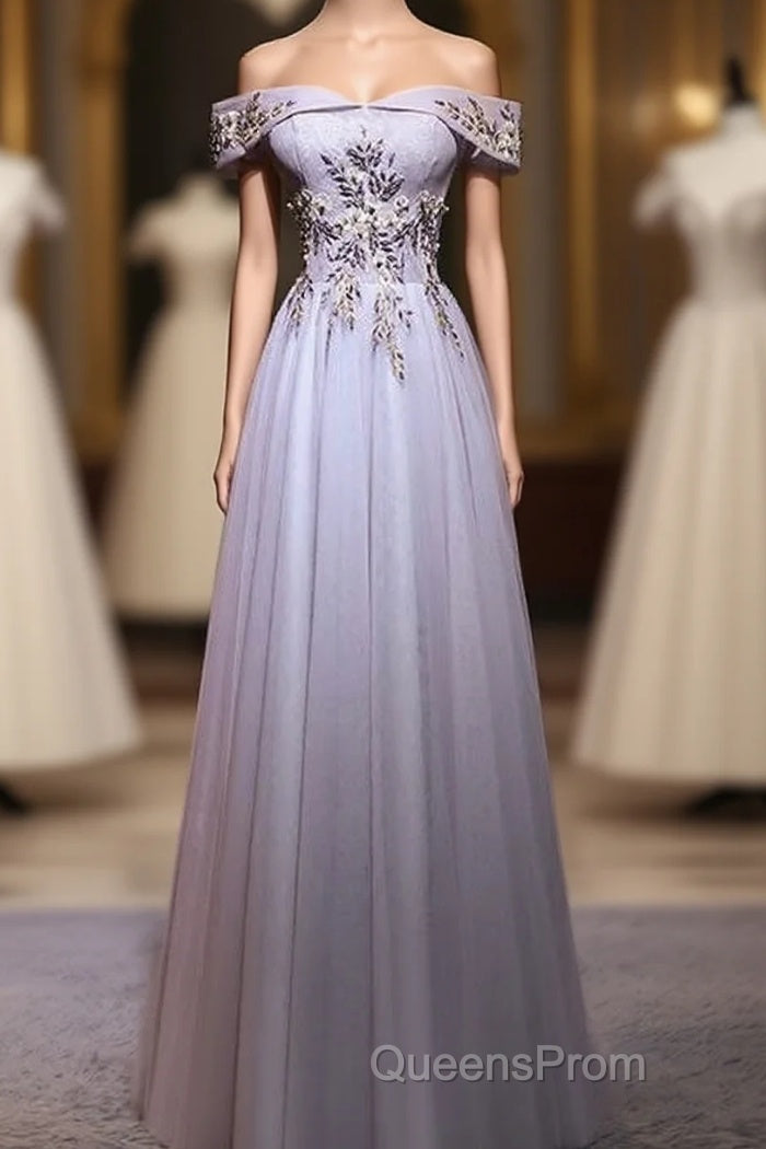 Beautiful Light Grey Long Evening Prom Dress, Grey Party Dress Main image