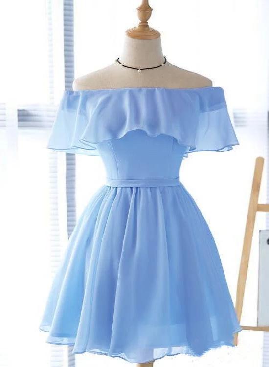 Beautiful Light Off Shoulder Knee Length Bridesmaid Dress, Party Dress Main image